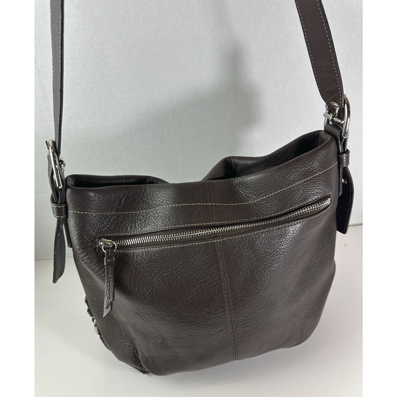 Coach Chocolate Brown Duffle Bucket Bag Pebbled Leather Shoulder Purse F15064 - Picture 10 of 16